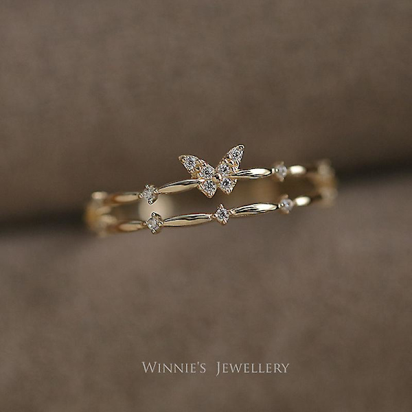 Gull Butterfly Open Ring - Gullbelagt sommerfuglring med diamanter