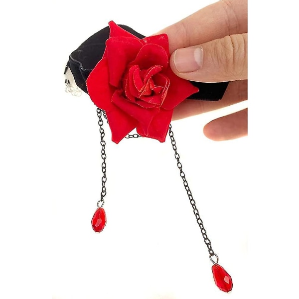 Elegant retrohalsband med roshänge, lolita, svart spets