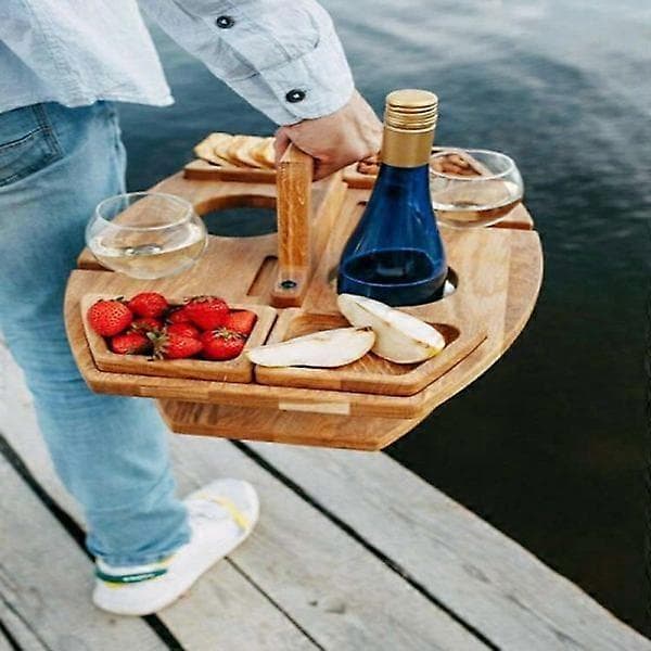 Träbord Picknickbord med Glashållare Runt Hopfällbart Des