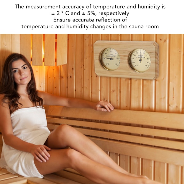 2-i-1 Bastutermometer och Hygrometer i Trä för Temperatur- och Fuktighetskontroll Inomhus