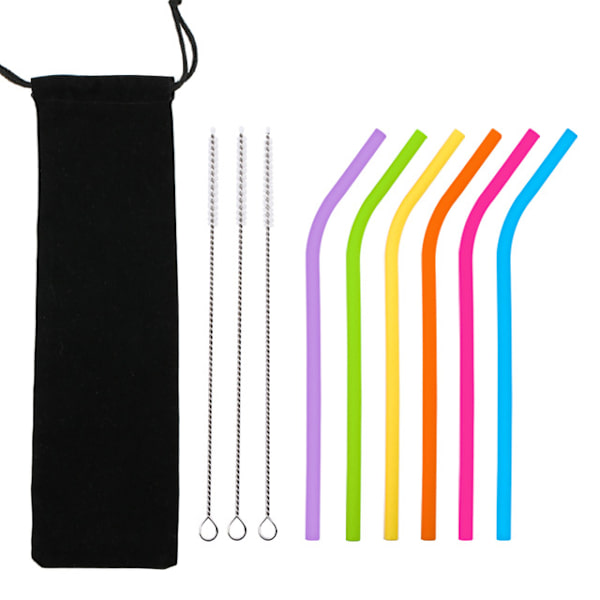 Återanvändbart rengöringssats för strån av silikon av livsmedels 6 bends + 3 brushes + 1 bag