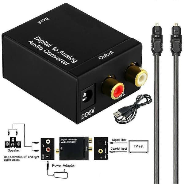 Digital optisk adapter koaksial Toslink til analog RCA TV-lyd stereokonverteradapter