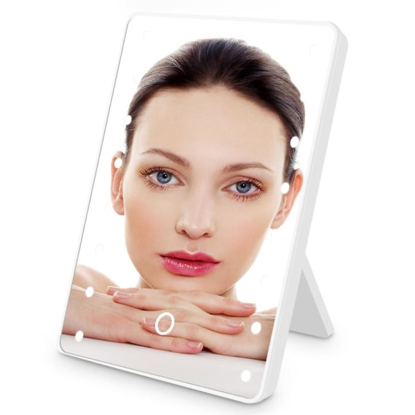 Skrivbordssminkspegel 16led hopfällbar sminkspegel Enkel portabel sminkspegel Princessspegel fyrkantig spegel White