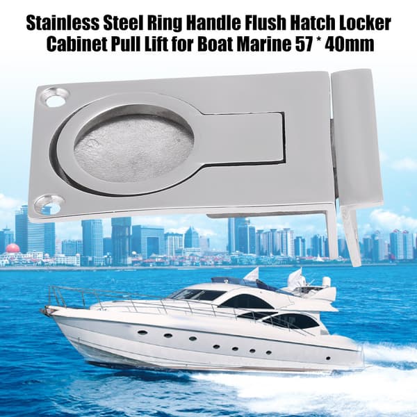 Rustfri Stål Ring Håndtag Flush Hatch Locker Skab Træk Lift Marine Båd 57 * 40mm
