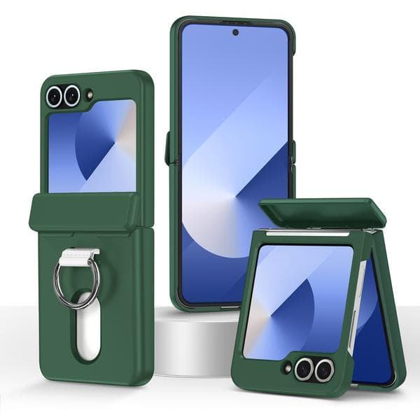 Etui til Samsung Galaxy Z Flip7, Central Axis Ring, Sammenfoldelig Kort-Hold Dark Green