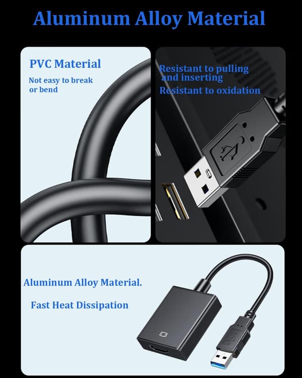 【DENGTU】USB til HDMI-adapter, USB 3.0/2.0 til HDMI lyd- og videoadapter, 1080P HD videografikkkabelkonverterer for PC, bærbar PC, HDTV
