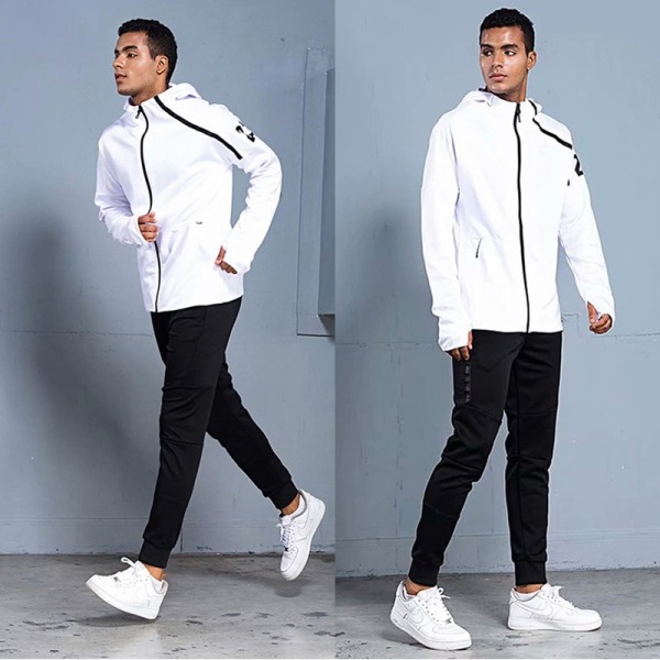 Sportkläder set för män Fotbollströja Fotboll Träningskläder Herr träningsoveraller Långärmad träningsoverall Sporting sweatsuit white set L