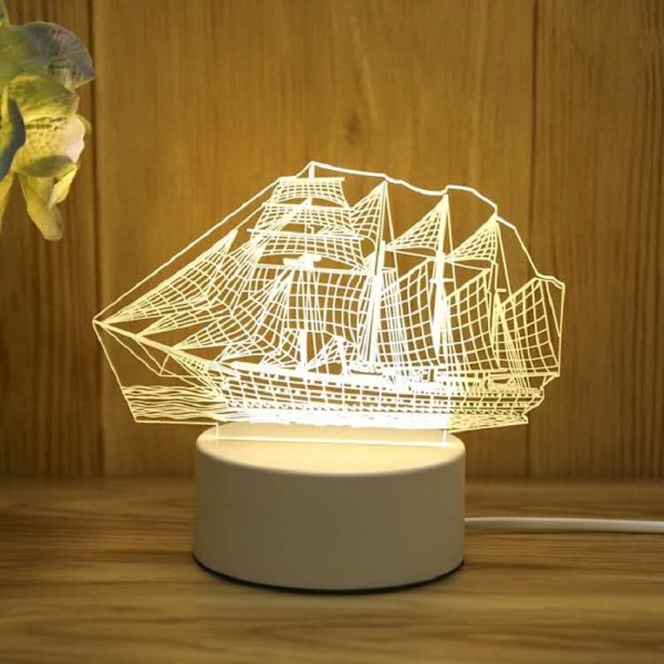 3D Nattlampa Smart Home Creative Barn presentbordslampa 16 color touch control sailboat