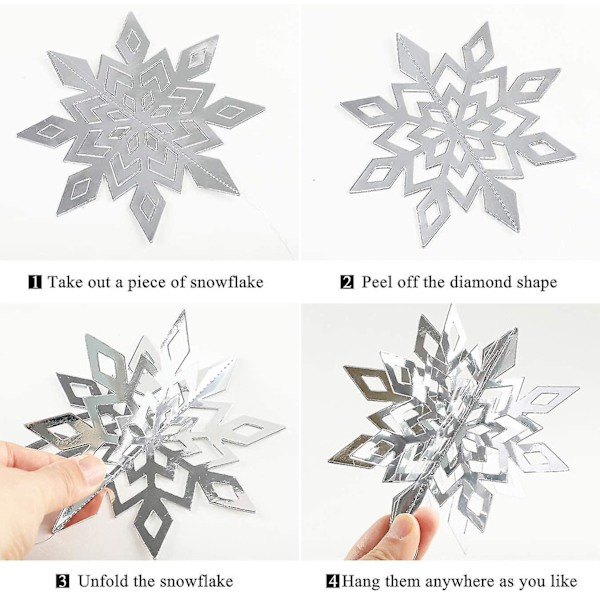 30 st 3d vit snöflingahänge julfest dekoration