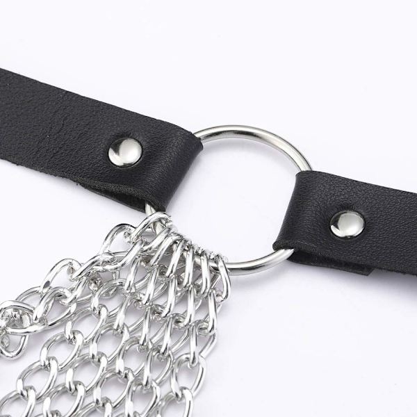 Punk svart midjekedja Bälte Läder Layered Belly Body Chain Black