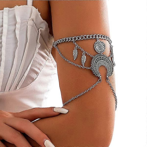 Boho Style Metal Arm Bangle Chain Kvindelig Punk Style Drømmefanger Net Blad Kvast Åben Armbånd