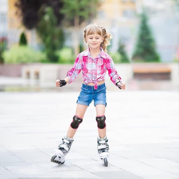 Barns knäskydd handledsskydd set om 6 för BMX-cykel skateboard skridskoåkning (rosa)