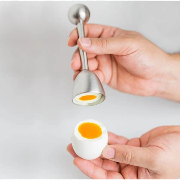 [DT]Eggåpner/egglokk i rustfritt stål, egnet for hardkokte og bløtkokte egg, sølv.