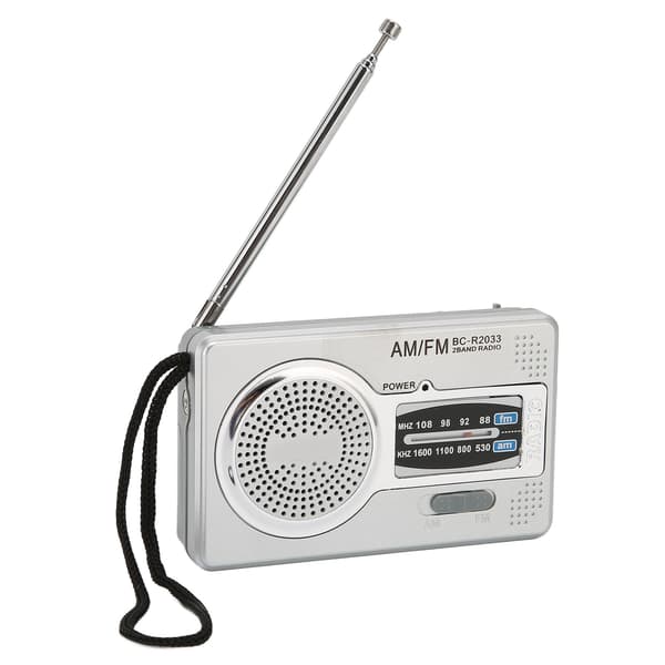 Taskukokoinen Mini AM FM Transistoriradio Kaiutin Kuulokeliitäntä Hopeanharmaa