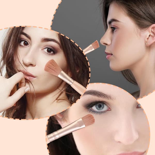 【DENGTU】Travel Makeup Brushes Set 5 Pcs Mini Makeup Brushes Professional Cosmetic Tools with Case Mirror Apricot