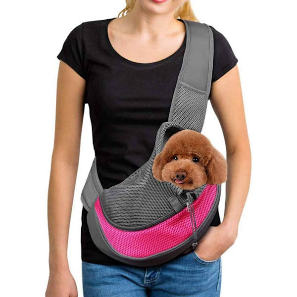 Bärbar Pet Messenger Bag för hundar Katter Valp andas Mesh pink