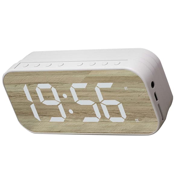 Bluetooth-högtalare Väckarklocka med Spegel Digital Display för Sovrum Kontor Vit