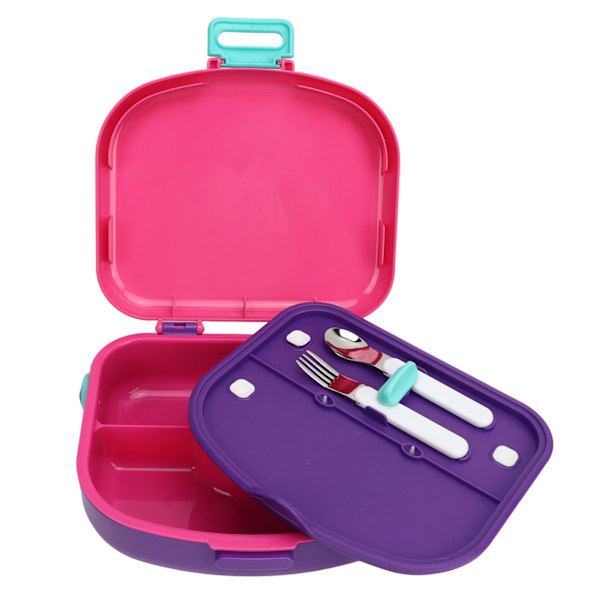 Läckagesäker Bento Lunchbox med Separata Fack, Spänne, Ventil och Värmebeständiga Funktioner - Inkluderar Sked och Gaffel - Rosa Pink
