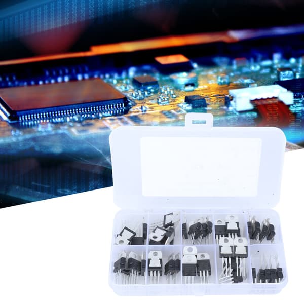 50st 10 Värde Spänningsregulator Transistor Sortimentskit 10 Fack Transparent Låda