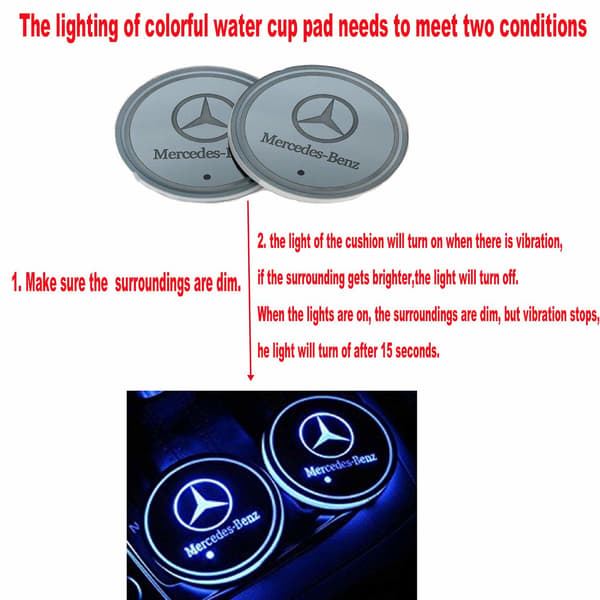 2X Mercedes logotyp LED basplatta för mugghållare Silver[dt] Silver one size