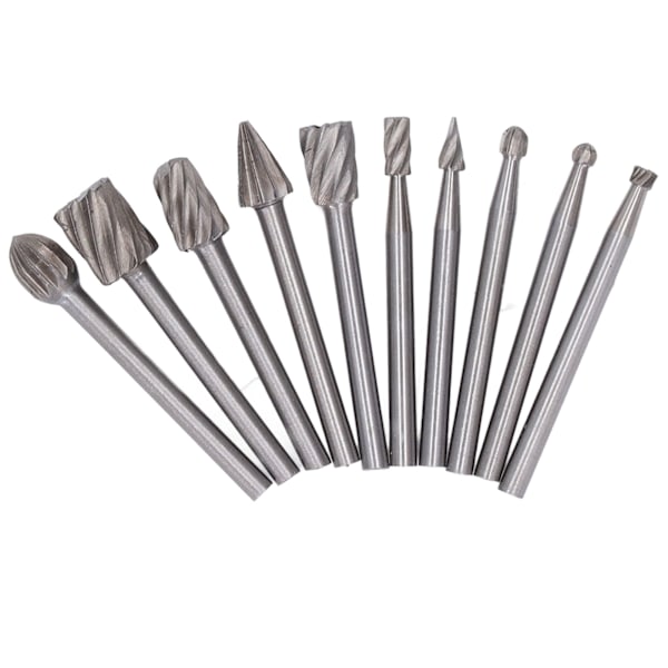 Set of 10 High Hardness HSS Rotary Files for Wood and Plastic Carving in Various Colors