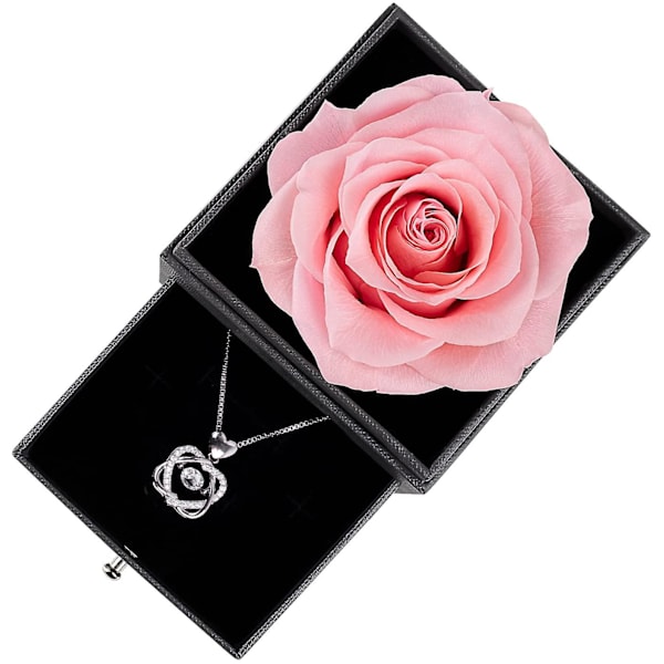 Konserverad blomros röd presentask med halsband