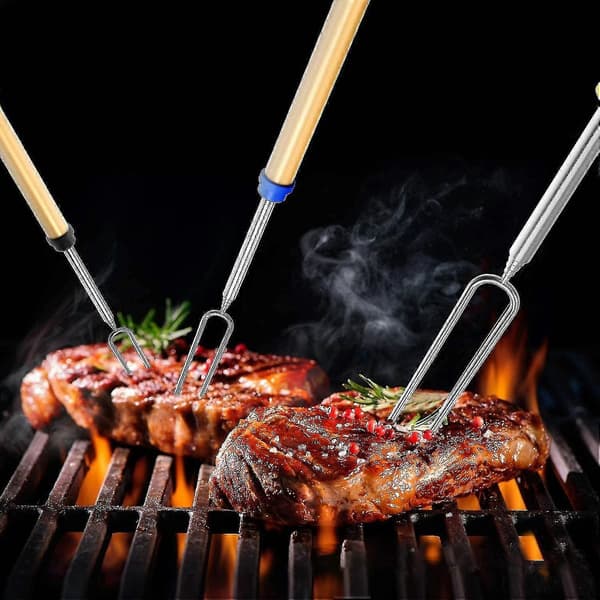 Steking Bbq Sett Marshmallow Stekestenger, Rustfritt Stål Pølsegaffel Med Tre Av 8 Teleskopisk Rustfritt