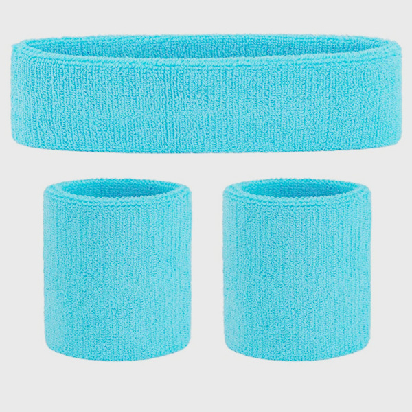 Bomull Pannband handledsskydd 3-delat set för träningslöpning light blue