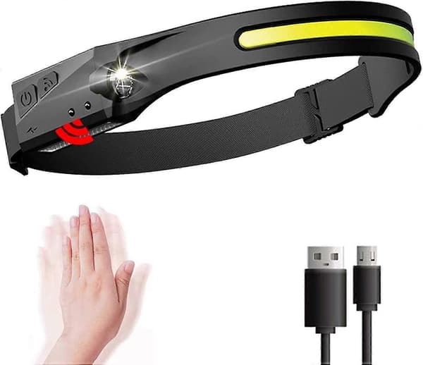 [DT] Hodelykt, USB oppladbar hodelykt, 5 moduser COB 2 LED induksjonshodelykter, vanntette campinglamper for løping, fiske, etc.