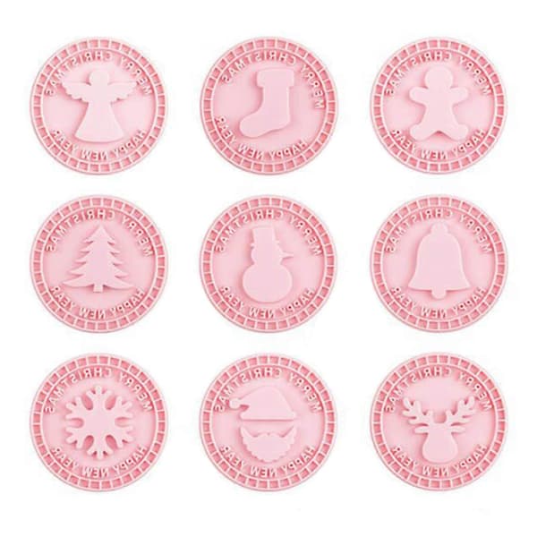 9 delar DIY julstil kakformar plast 3D pressbara kexformar