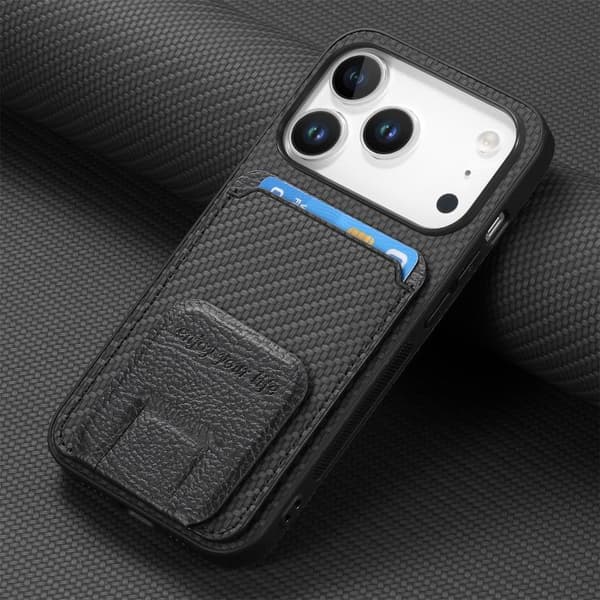 Lompakkokotelo korttipaikoilla ja jalustalla iPhone 17 Pro Maxille –