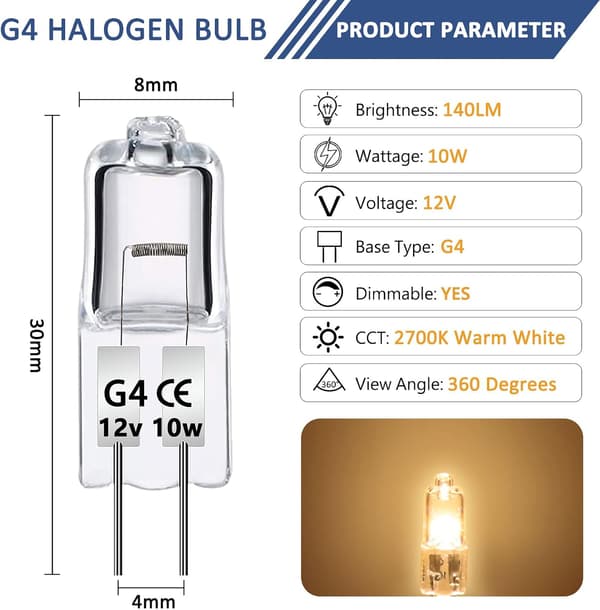 G4 Halogenlampor 10W 12V - Varmvit - 10-pack 10W 10 st[dt]