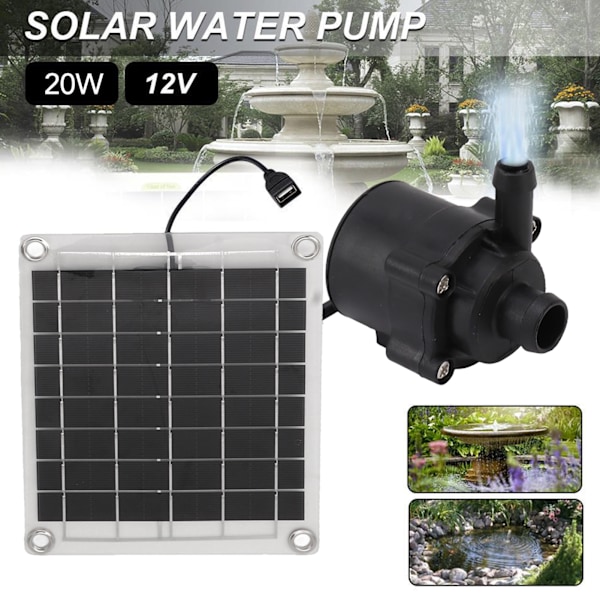 20W Justerbar Dränkbar Solvattenpump för Fontäner, Dammar, Fågelbad och Bevattningssystem