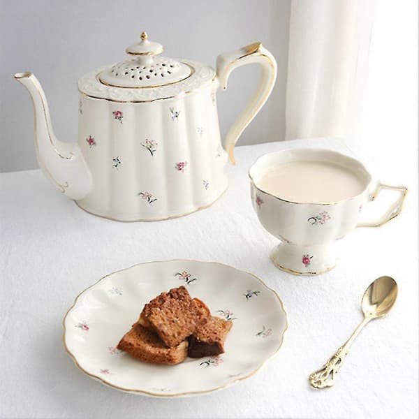 Fransk Retro Tekanna Kaffeservis Guld Kant Kopp Fat Blomma Stor Tekopp Engelsk Eftermiddagste Kopp