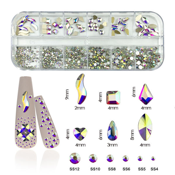 12 grid strass box nail art drill diy
