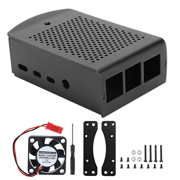Raspberry Pi 4B Aluminiumlegeringskabinet med køleventilator Sort