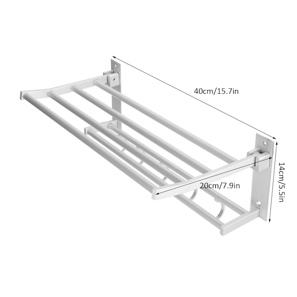 40 cm Foldbart Aluminium Brusehylde med 5 Kroge - Sølv Badeværelses Håndklæde- og Knagerække