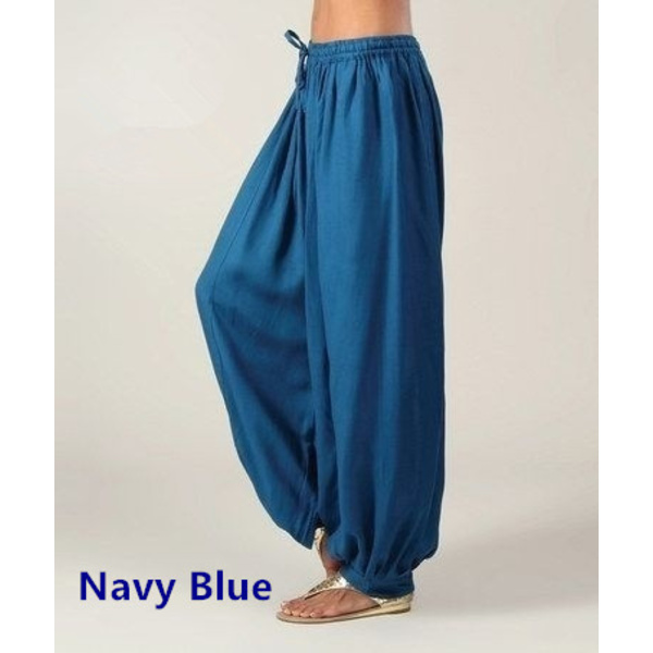Stilfulde og komfortable bomuldsbukser til kvinder - lige snit, casual, harem Navy blue 4XL