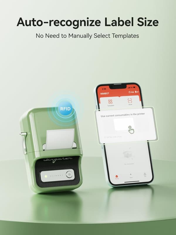 B21, 50 mm Bluetooth termisk etiketprinter, intet blæk nødvendigt til iOS- og Android-telefoner, kontor, med 1 rulle hvidt papir Green
