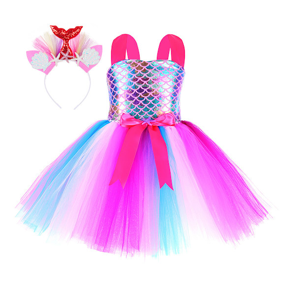 Barns sjöjungfrupresent Huvudbonader + Tutu-kjol Rose Mermaid S (1-2 years old)