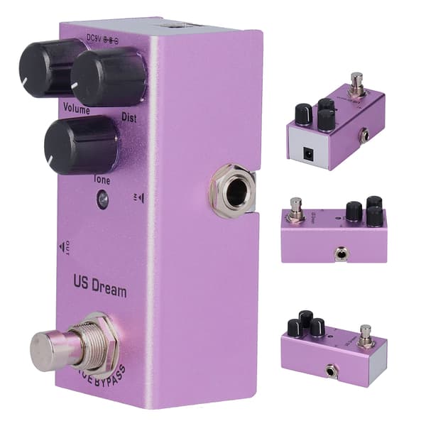 US Dream Distortion Mini Sähkökitaran Efektipedaali True Bypass Violetti DC 9V JDF4