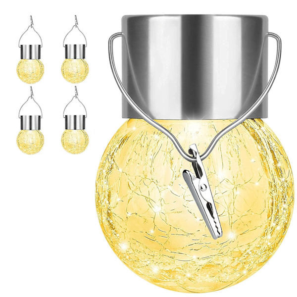 4st Utomhushängande Solar Lights, Crackle Globe Lights Warm White