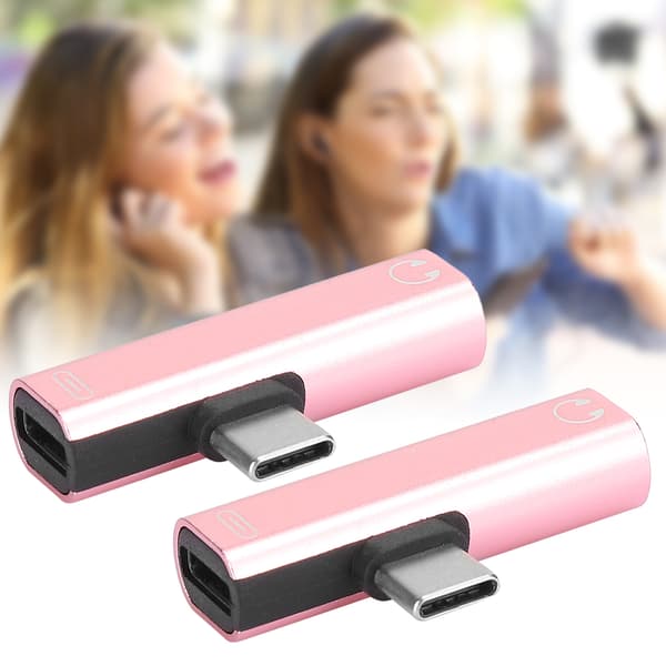 2st Typ C till 3,5 mm Audio Laddare Adapter Headset Splitter Rosa