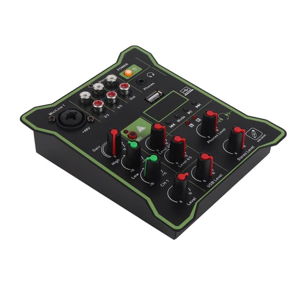 5-kanals linjemixer mini-lydmixer med Bluetooth USB-efterklangseffekt til mobiltelefoner, tablets og computere
