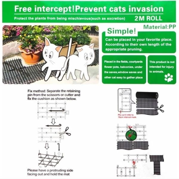 [DT] Anti-kat havemåtte med pigge 200*30cm, sort CJY
