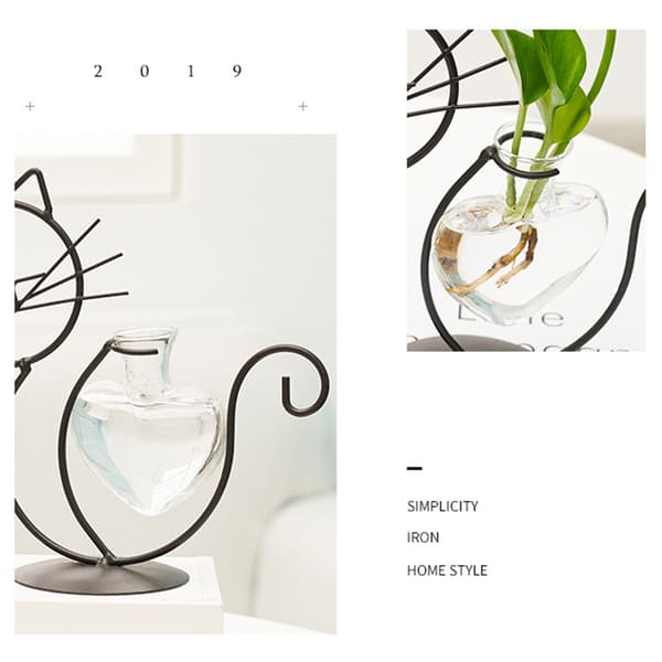Simpel Kat Jern Hydroponisk Blomsterarrangement Vase
