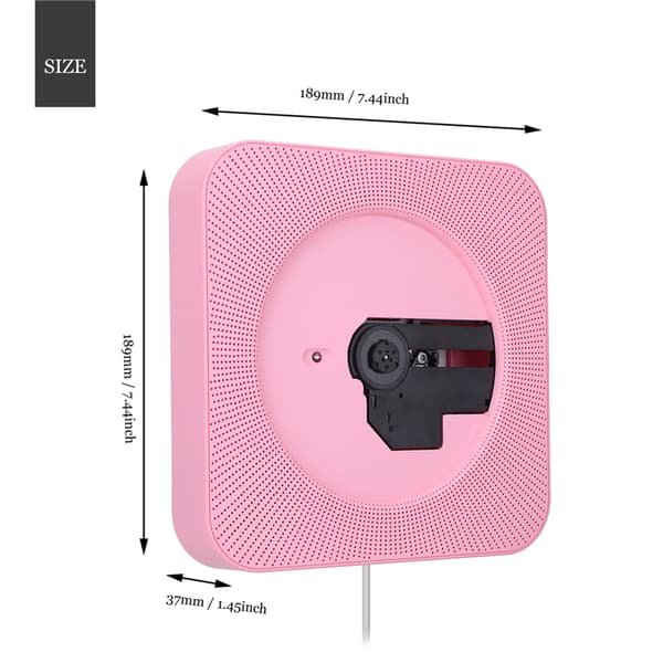 Bærbar Bluetooth CD MP3-spiller med FM-radio veggmontering rosa