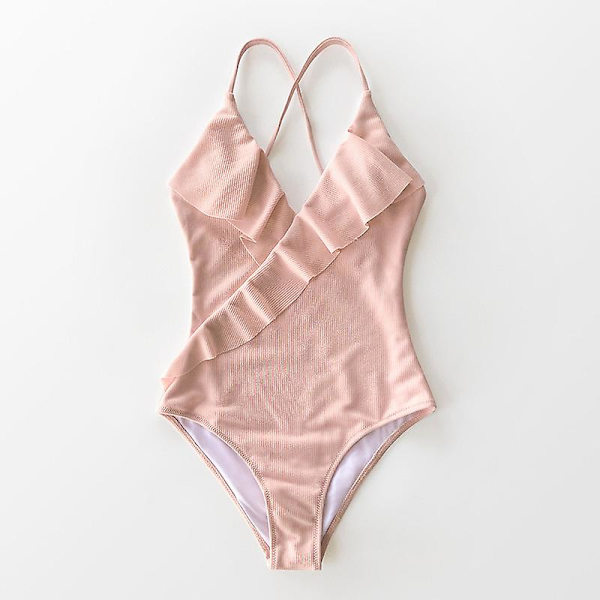 Kvinder One Piece Badedragt Flæse Wrap Textured Beach Badetøj Badedragter Pink S