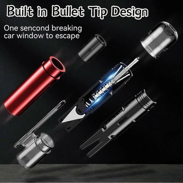 【DENGTU】Safe Pro X Bilvindusknuser og Beltekutter, 2-i-1 Livreddende Nødhammer Red