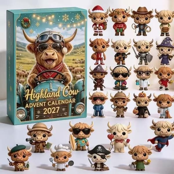 2026 Highland Ku Advent Kalender Blindboks – 3D Jule Nedtelling Ingen flyboks No airplane box Type A